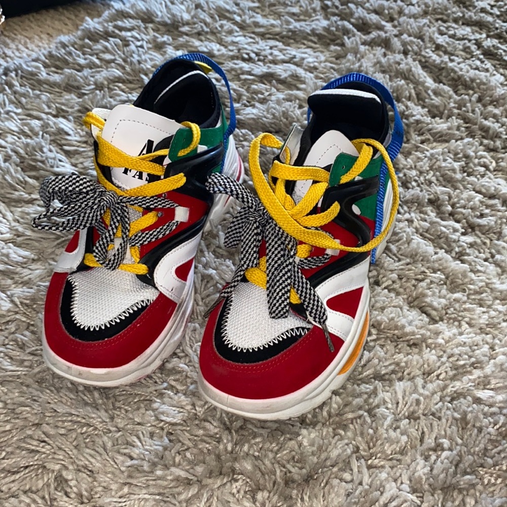Blue , black , green , red , yellow , white abo shoes